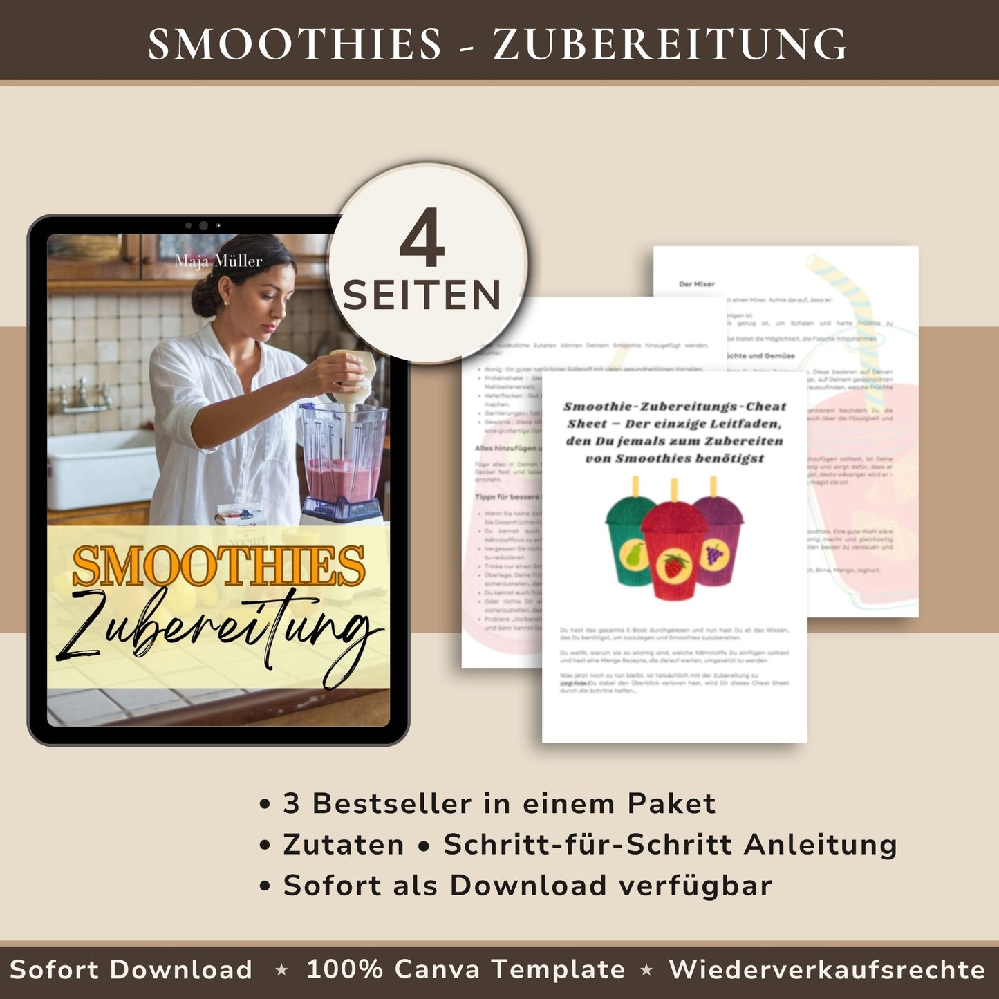 Smoothie Starter Bundle: Smoothies im Alltag E-Book, Zutaten-Guide und Schritt-für-Schritt Smoothie-Zubereitung als digitales Cheat-Sheet.