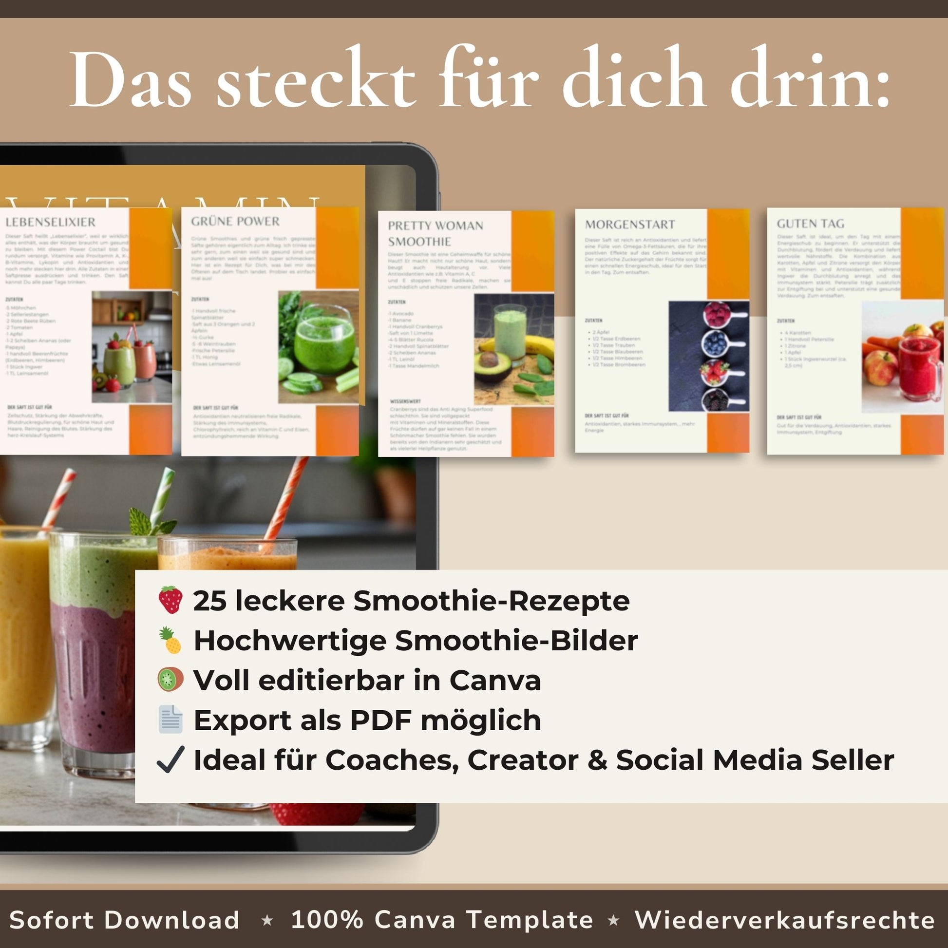 Fruchtige und grüne Smoothie-Rezepte für Energie, Haut & Immunsystem, mit PLR Lizenz