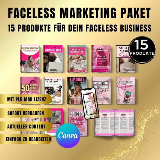 Faceless Marketing Paket PLR, Faceless Business auf Social Media
